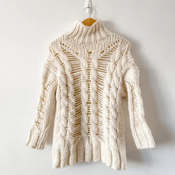Zara Openwork Cable Knit Sweater  High Neck Ecru White Size Small - Picture 6 of 12
